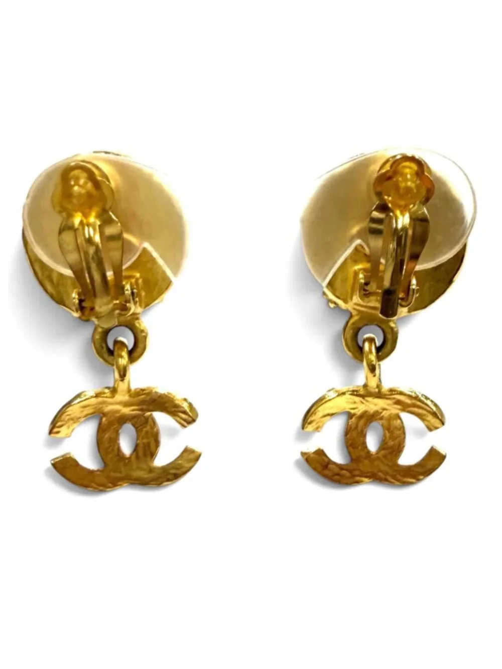Chanel Vintage Gripoix CC Logo Swing Earrings Green Gold